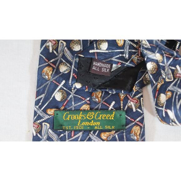 Crooks & Creed London Mens Neck Tie Gold Theme Midnight Blue White - Picture 4 of 4